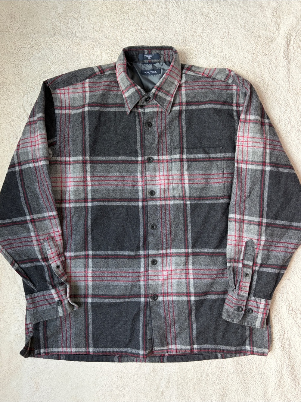 Nautica Men's Gray Wool Plaid Button-Up Shirt Size XL